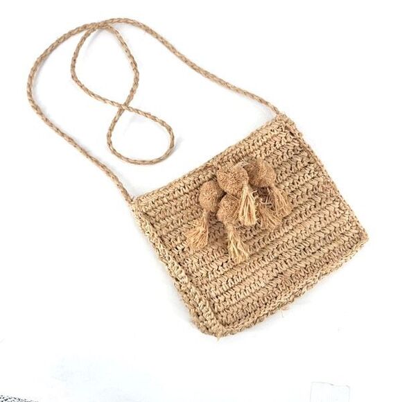 Bujibaja Plain Raffia Crossbody Bag Tote Straw Boho - Picture 9 of 13